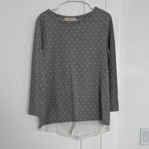 LOFT Charcoal Polka Dot Long Sleeve Top